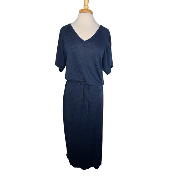 THE COMPANY STORE Linen Jersey Caftan Maxi Dress in Navy Blue Size Medium Large - Picture 1 of 11